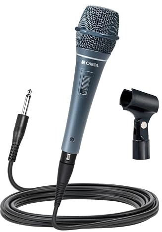 CAROL Dynamic Karaoke Microphone - Wired Microphone For Singing, Handheld Super Cardioid Karaoke Mic, with 15ft Detachable XLR to 1/4 Cable/ON/Off Switch/Mic Holder - Σ-Plus 3