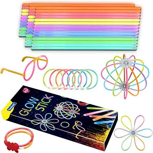 YouCute 45 Stück Knicklichter Party Set Neon Party Deko Mitgebsel Zubehör Gadgets Leuchtstäbe Spiele Kinder