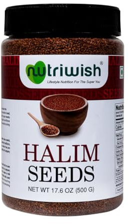 Nutriwish Natural Halim Seeds | 17.6 oz (500 g) | Pure & Natural Garden Cress | Safe & Beneficial Aliv Seeds | Halim Aliv Garden Cress Seeds for Eating | No Additives | High Protein Snack |