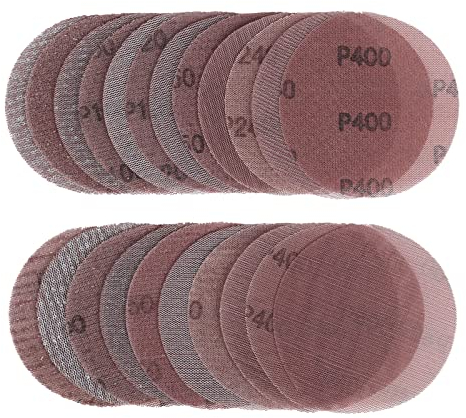 Kcmell 25 Pcs 125mm Mesh Sanding Discs Hook & Loop 80/100/150/240/400 Grit, Dust Free Round Mesh Sanding Discs Pads Anti-Clogging Grinding Polishing Sandpaper for Car, Wood and Furniture