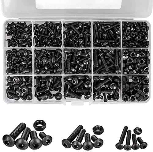 KAHEIGN 500 Piezas Tuercas y Pernos de Cabeza Hexagonal, Tornillos con Cabeza de Botón M3 M4 M5 Juego de Cabeza Troncocónica de Aleación de Acero