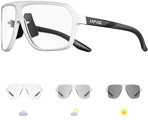 KAPVOE Fahrradbrille Selbsttönend Sportbrille MTB Brille Klar Radbrille Rennrad Sonnenbrille Radsport Laufen Golf Fahrerbrille Baseball Herren Damen