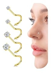 FIOROYAL 4Pezzi 20G Piercing Naso Riempito d'Oro 14K in Acciaio Chirurgico - Brillantino Vite Dritto e L a Forma Nostril - Oro