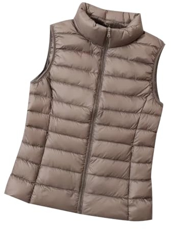 Chaleco Guateado Ultraligero Mujer Plumas Ligero Acolchado Señora Chaqueta Sin Mangas Plumífero Tallas Grandes Caqui 3XL