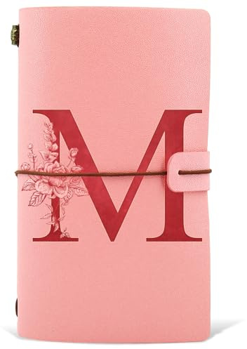Cuaderno de Cuero PU inicial, Diario de Viaje, Diario Personal Cumpleaños Graduación Navidad Regalos para Hija Niña Estudiantes Hermana Mujeres Amigas Rosa (M)
