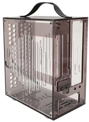 23x20.5x12cm Miniature ITX PC Case, Clear Arcylic PC Case Portable DIY Desktop Computer Case 360 Degree Open Hollow Airflow Case, Miniature ITX Desktop Computer Case (Black)