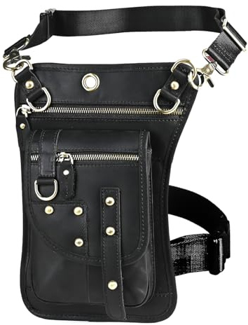 Le'aokuu Herren Echtes Leder Tasche Hüfttasche Beinbeutel Kleines Haken Tasche Messenger Bag