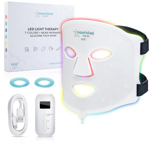 Nourished Bodynskin 7 Colors LED Face Mask with Near-Infrared - Blue, Red Light Therapy for Face - 456 LEDs - Skincare Tool for Wrinkles, Anti-Aging