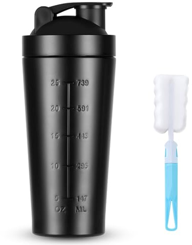 ACWOO Protein Shaker Bottle with Stainless Steel Mixing Ball 900ml, Stainless Steel Protein Shaker Cup, Gym Shaker Bottle, Protein & Supplement Shaker Bottle, Leak Proof Metal Sports Water Bottle