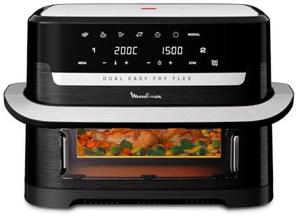 Moulinex Dual Easy Fry Flex, Freidora de aire con separador FlexCook, 9L de Capacidad Para Hasta 8 personas, 7 Programas Preestablecidos, Negro, EZ9228F0