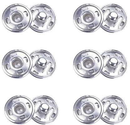6 Sets Sew-On Snap Buttons - Press Buttons for Clothes,Snap Fasteners | for Metal Press Studs snaps Fasteners for Handbags,Clothes, Crafts(15mm)