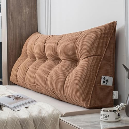 Corn Velvet Headboard Pillow King Size Queen Double Single Bed Back Cushion Couch Reading Pillows, Washable Wedge Head board Cushion, Triangle Backres Lumbar Support(Size:120X50X20CM,Color:Brown)