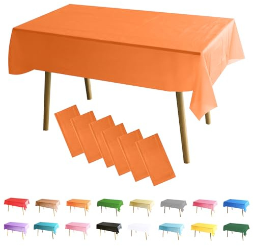 MOMAHUA 6 Packs Orange Nappes,137x274cm PEVE Nappe de Table Rectangulaire,Nappes Imperméables pour Fête Anniversaire,Picnic,Exterieur,Jardin,Mariage,Noël,Halloween