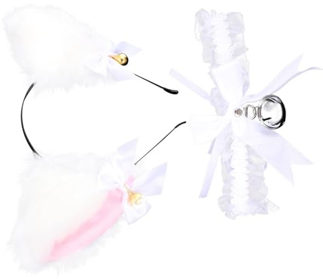 POPETPOP Collar Diadema de Campana para Disfraz de Cosplay Tocado Broche Pelo y Orejas de Gato de Peluche de Gargantilla Lazo y Diadema de Fiesta para Niñas