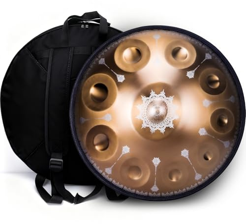 SINGOFIRE Premium Handpan Drum, Print Handpan Drums for Adults, 22-Inch 432Hz 10 Notes D Minor Kurd Handpan, Celestial Bloom Collection - Golden Radiance