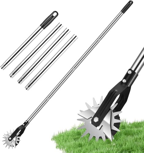 Tagliabordi Rotante a Ruota, tagliabordi Manuale per Prato, tagliabordi Manuale da Giardino con Robusto Manico in Acciaio Inossidabile a 3 sezioni per Giardini Interni ed Esterni 1.6m
