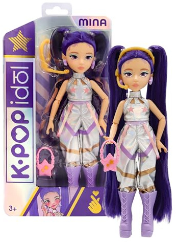 K-POP IDOL Bambola Mina Bambole alla moda Stile K-Pop Starlight, capelli viola con codini. 3 accessori per creare outfit Età 3+