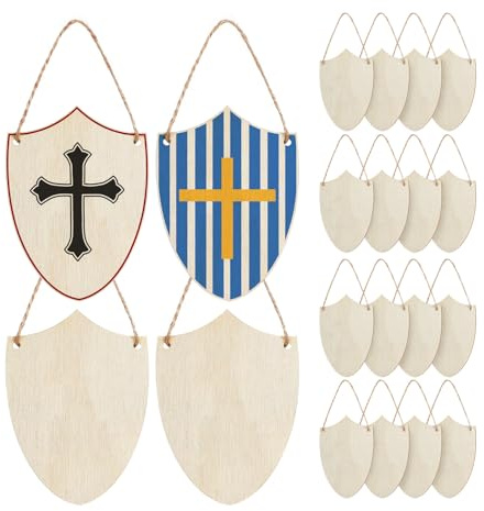 TOYANDONA 20pcs Unfinished Wooden Shield Cutouts for DIY Wood Projects Wooden Home Decor Knight Party Favors Medieval Decorations