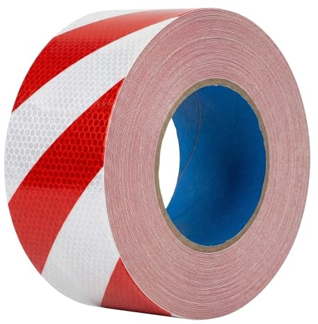 DawlQawwi Bande Réfléchissante Autocollante 5cm x 25m Rouge et Blanc – Ruban Réfléchissant Haute Visibilité PET Imperméable – Sécurité Véhicule, Camion, Porte Garage, Signalisation
