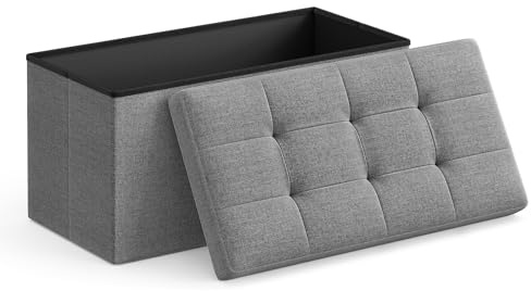 Songmics Sittpall med förvaringsutrymme, vikbar sittbänk, 38 x 76 x 38 cm fotbänk, förvaringslåda, kan belastas upp till 300 kg, för vardagsrum sovrum hall, askgrå SPF 47G