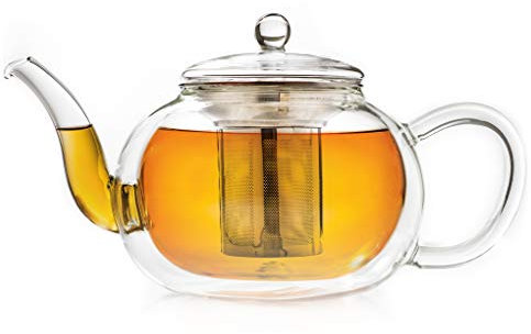 Creano Tetera de vidrio de doble pared con filtro de acero inoxidable - Sin goteo Acero inoxidable 1.2L