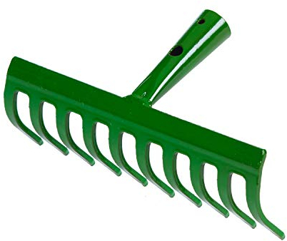 Land-Haus-Shop Garten Gerät Harke Rasen Boden Erde Rechen 10 Zinken Stahl grün Gartenrechen 24,8 cm