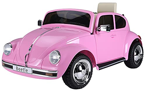 Aosom Licensed Volkswagen Beetle Electric Kids Ride-On Car 6V Battery Powered Toy with Remote Control Music Horn Lights MP3 for 3-6 Years Old Pink