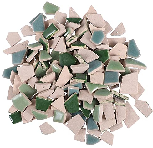 Bruchfliesen 200G Gebrochen Keramik Fliesen Keramik Chips Keramik Fliesen Glasierte Fliesen für DIY Stein Wohnkultur (Green0 Mosaiksteine Mosaiksteine Zum Basteln Beige