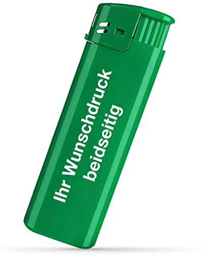 #teamludorf Elektronik Feuerzeug mit Druck beidseitig - 8 Farben - | Logo | Text | Wunschdruck | Nachfüllbar | Werbefeuerzeug | Hochzeit | Partygeschenk | Stammtisch | Logo Druck (grün,100)