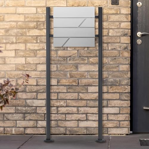 ECD Germany Boîte aux Lettres sur Pied, Gris Clair, 37x11x37 cm, Acier Inoxydable, Moderne, Mailbox avec Compartiment à Journaux, 2 Clés, Support Haut Anthracite 120 cm, Materiel de Montage Inclus