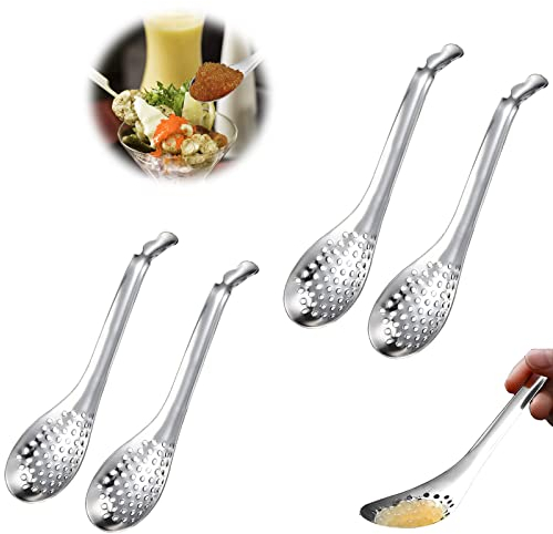 Manqyi 4 Pezzi Cucchiaio Molecolare, Cucchiaio di Caviale Inossidabile, Cucchiaio di Caviale, Piccolo Cucchiaio Scanalato in Acciaio, Cucchiaio Molecolare in Acciaio per Cucina, Ristorante, 56 Fori