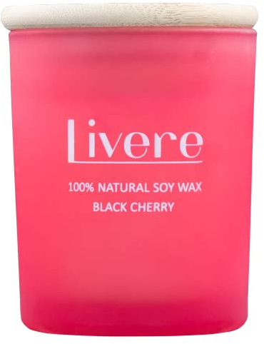 Livere Duftkerze im Glas, Kirsche, 1 Stück, 26 Std. Brenndauer, 100% Sojawachs, Höhe 9 cm/Ø 7 cm