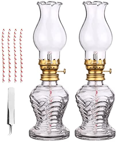 Lanmiya Oil Lamps for Indoors UK, Clear Kerosene Lamp Lantern, 2 Sets Classic with Glass Lampshade and 4 Cotton Wick, Vintage Chamber Lamp, Emergency Lighting Indoor Outdoor, assorted Color (SB-122)