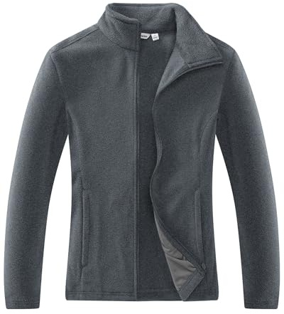 33,000ft Damen Fleecejacke mit Durchgehendem Reißverschluss Stehkragen Damen Leichte Fleece Jacke Outdoor Damenjacke für Wandern und Freizeit,Dunkelgrau M