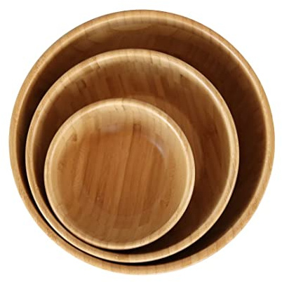 pandoo Cuencos de bambú, frutero, juego de cuencos para ensalada, vajilla de bambú, cesta de frutas, cuenco de madera, cuencos decorativos, juego de 3 (Ø 14/20/25 cm)