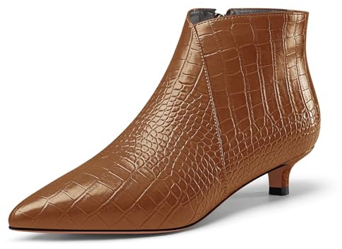 Castamere Femmes Fermé Pointu Bout Bas Kitten Talon Heel Fermeture à Glissière Bottines Bureau Décontracté Dress Bottes 3.5 CM Heels Marron 38 EU