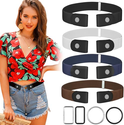 SEOIMU No Buckle Elastic Belts for Women and Men, Comfortable Stretch Belts for Jeans (4 Pieces Suit A, L-2XL: Fit for Waist 31''-50'')