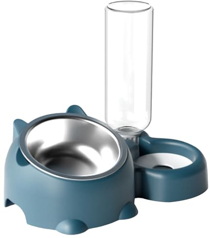 PhnkjGh Ensemble de gamelles pour Chat, Nourriture et Eau pour Chat | Plat pour Animaux incliné à 16 degrés avec Distributeur d'eau | Bol d'alimentation Amovible pour Animaux de Compagnie, Plat pour