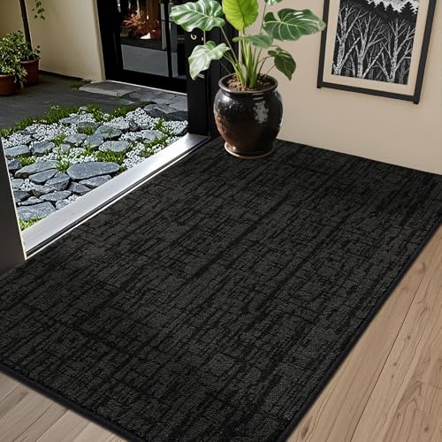 COSY HOMEER Paillasson intérieur, anti-salissures, lavable, paillasson structuré, 60 x 90 cm, tapis d'entrée, tapis de propreté, tapis pour chien, lavable en machine, noir