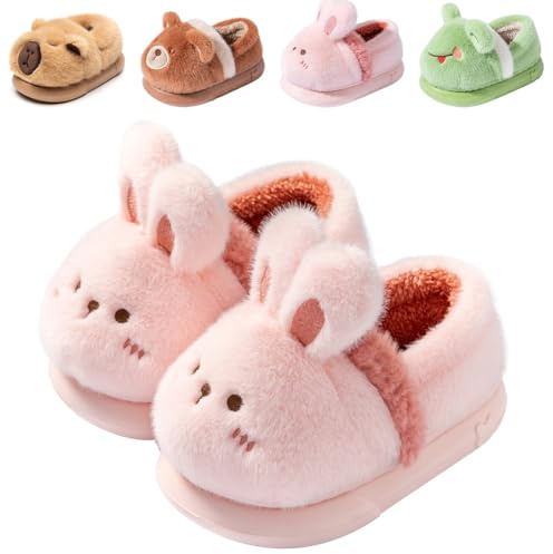 DRECAGE Chaussons Enfant pour Fille et Garçon, Pantoufles en Peluche Chaudes avec Design Animal Mignon, Antidérapantes 316 Rose Lapin 220 33 EU