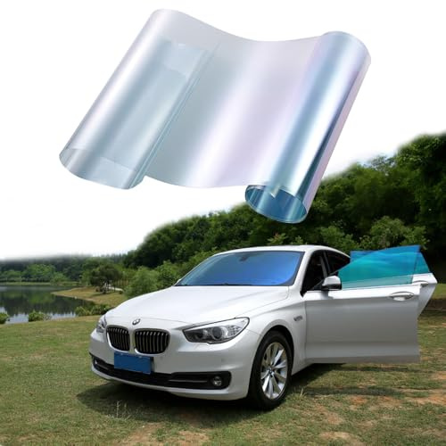 Alvorox Bleu chaméléon VLT 67% Vitres teintées pour Voiture, Film de Pare-Brise, Feuilles de Protection de Verre Solaire, Changement de Couleur Bleu-Vert (75x300cm)