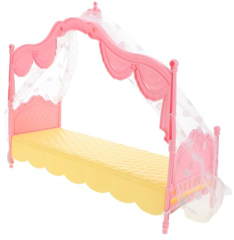 SKISUNO Prinzessin Puppenbett mit Schlafvorhang Miniatur Puppenhaus Möbel für Mädchen Kreatives Rollenspiel Zubehör für Puppenhaus Schlafzimmer Dekoration