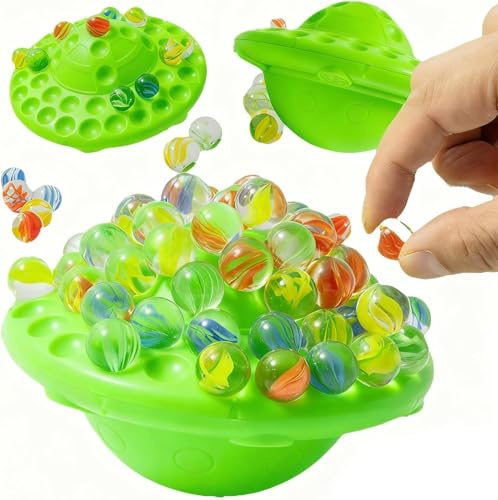 CHARMNAIL Jeu de Billes Classique, 60 Billes en Verre Coloré avec Socle Inclinable et Rangement, Jeu de Société pour 1 à 4 Joueurs