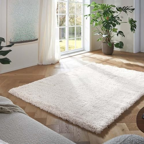 Taracarpet Flokati Teppich Langflor Kuscheliger Shaggy Weich Hochflor Wohnzimmer Schlafzimmer Home deko Modern Flauschig Anti-Rutsch Unterseite Creme 080x150 cm