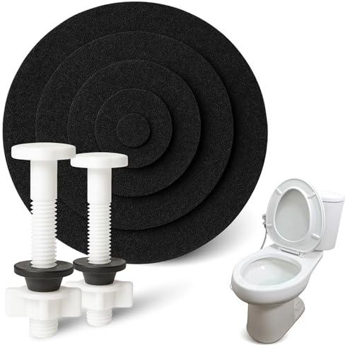 Juntas para cisterna, Kit de fijación para inodoro/cisterna, fijación de sellado de tornillo de inodoro y arandelas, Acero aleado y Arandelas de espuma, Pack 2 tornillos + 2 Arandelas espuma Universal