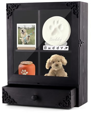 Bartuke Caja conmemorativa de madera para mascotas con estantes y cajones, regalos conmemorativos para las cenizas de mascotas fallecidas, perros y gatos, recuerdo de mascotas fallecidas, recuerdos