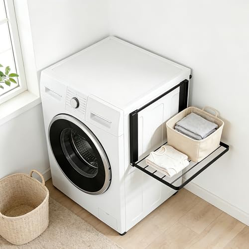 Mensola magnetica per lavatrice, accessorio per asciugatrice, stendibiancheria estensibile, 40,5 x 25 cm, organizer per asciugamani, grucce e biancheria sporca (nero)
