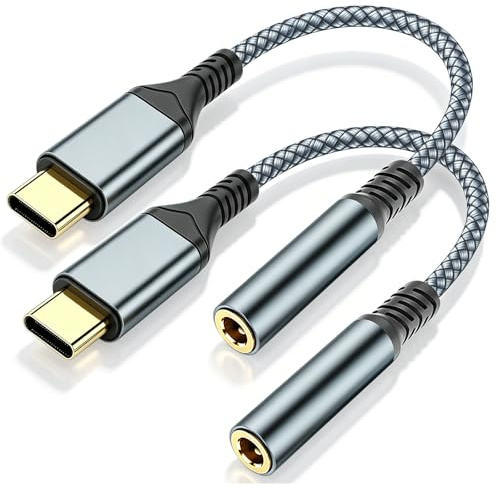 USB-C till 3,5 mm hörlursuttag, typ C till 3,5 mm hörlurar AUX-ljudadapter, kompatibel med iPhone 16/15 Pro/Pro Max, Samsung Galaxy, iPad Pro, Xiaomi och andra typ C-enheter (2 stycken)