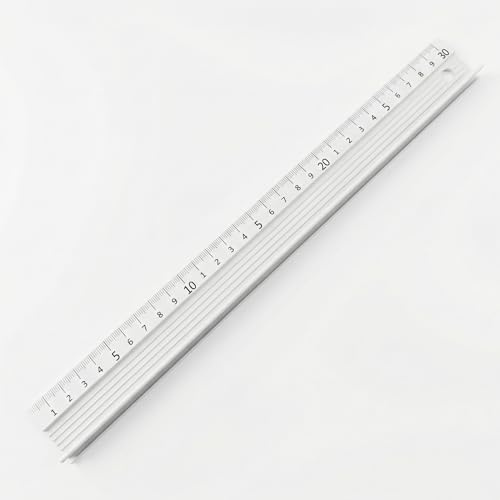 Aluminium Cutting Ruler with Raised Grip, 30cm White Metal Ruler for Cutting, Steel Ruler, Metal Ruler with Handle for DIY Projects, Crafting, Precision Measurement, and Technical Drawings