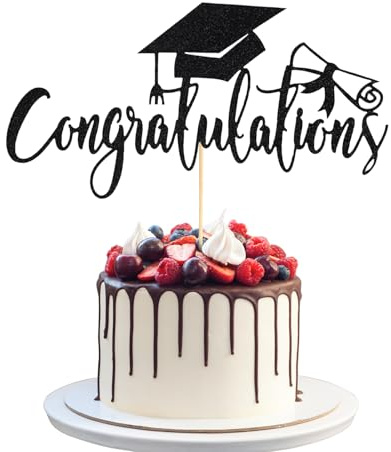 Tårttopp Examen, Tårtdekoration för Examen, Examen Cupcake Topp, Cupcakedekorationer för Examen, med ”So Proud of You” och Singelhatt